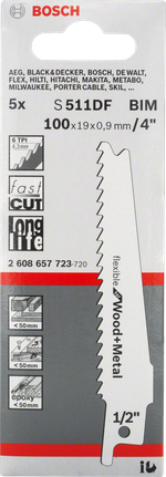 Bosch S 511 DF reciprocating saw blade 4″ wood metal.