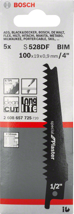Bosch S 528 DF BIM reciprocating saw blade for plaster.