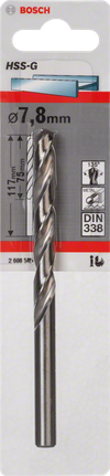 Metal drill bits HSS-G, DIN 338 Bosch 7.8mm HSS-G metal drill bit.