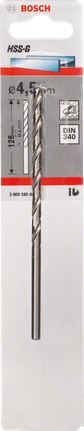 Metal drill bits HSS-G, DIN 340 Bosch 4.5mm HSS-G metal drill bit.