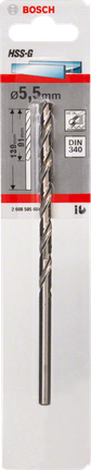 Metal drill bits HSS-G, DIN 340 Bosch 5.5mm HSS-G metal drill bit.