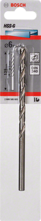 Metal drill bits HSS-G, DIN 340 Bosch 6mm HSS-G metal drill bit.