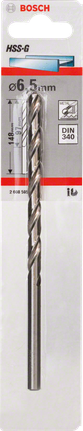 Metal drill bits HSS-G, DIN 340 Bosch 6.5mm HSS-G metal drill bit.