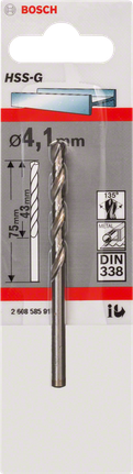 Metal drill bits HSS-G, DIN 338 Bosch 4,1mm HSS-G metal drill bit.