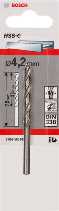 Metal drill bits HSS-G, DIN 338 Bosch 4,2 mm HSS-G metal drill bit.