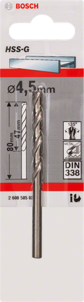 Metal drill bits HSS-G, DIN 338 Bosch HSS-G 4.5mm metal drill bit.