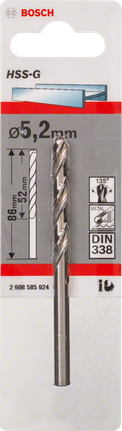 Metal drill bits HSS-G, DIN 338 Bosch 5.2 mm metal drill bit HSS-G DIN 338.