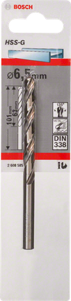 Metal drill bits HSS-G, DIN 338 Bosch 6,5mm HSS-G metal drill bit.