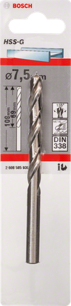 Metal drill bits HSS-G, DIN 338 Bosch 7.5 mm HSS-G metal drill bit.