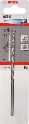 Metal drill bits HSS-G, DIN 340 Bosch 4mm HSS-G metal drill bit.