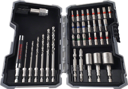 Bosch 43 piece drill and screwdriver bit set in case.