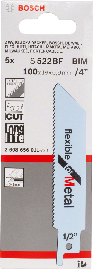 Bosch S 522 BF flexible for metal reciprocating saw blade.