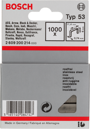 Bosch Type 53 stainless steel staples pack.