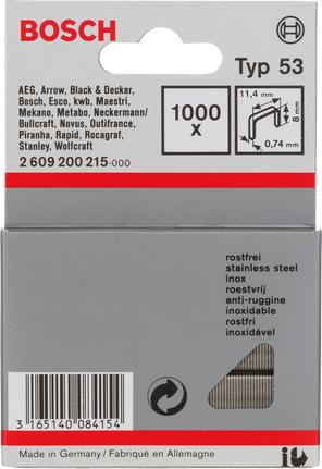 Bosch Type 53 stainless steel staples, 1000 pack.