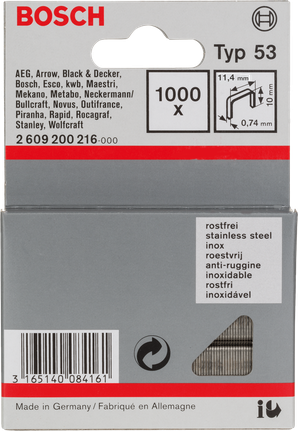Bosch Typ 53 stainless steel staples 11.4 mm.
