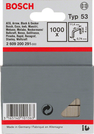 Bosch Typ 53 staples pack, 1000 pieces for staplers.