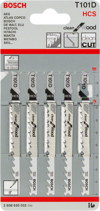 Jigsaw blade T 101 D Bosch T 101 D jigsaw blades for wood.