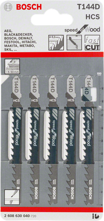 Jigsaw blade T 144 D Bosch T 144 D jigsaw blades 5-pack.