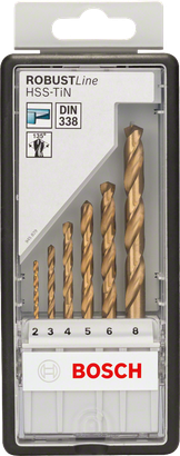 Bosch 6-piece HSS-TiN metal drill bit set 2-8 mm.
