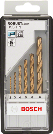 Bosch 6-piece HSS-TiN metal drill bit set 2-8 mm.