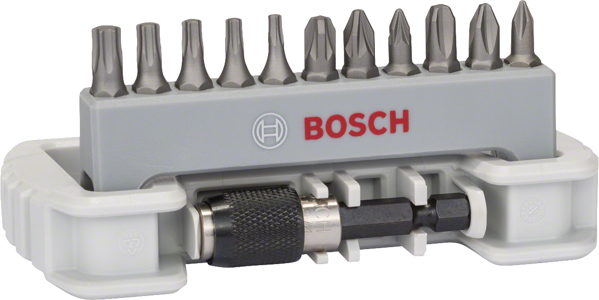 Bosch 11-piece screwdriver bit set with bit holder.