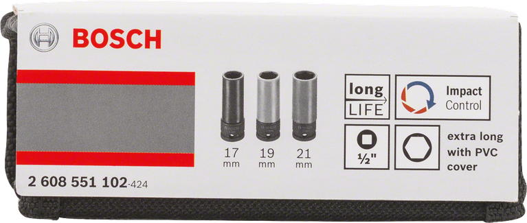 3-piece socket set 17/19/21 mm Bosch 3-piece socket set 17/19/21 mm.