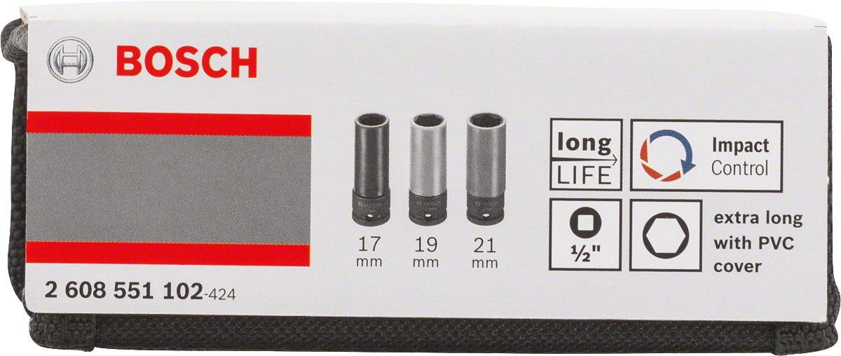 Bosch 3-piece socket set 17/19/21 mm extra long.