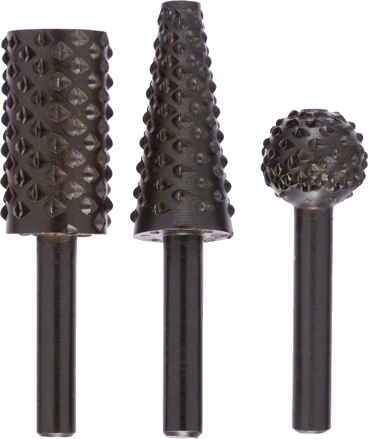 Bosch 3-piece freehand router bit set 16 mm for shaping wood.