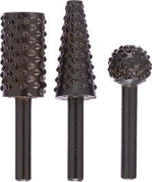 Bosch 3-piece freehand router bit set 16 mm for shaping wood.