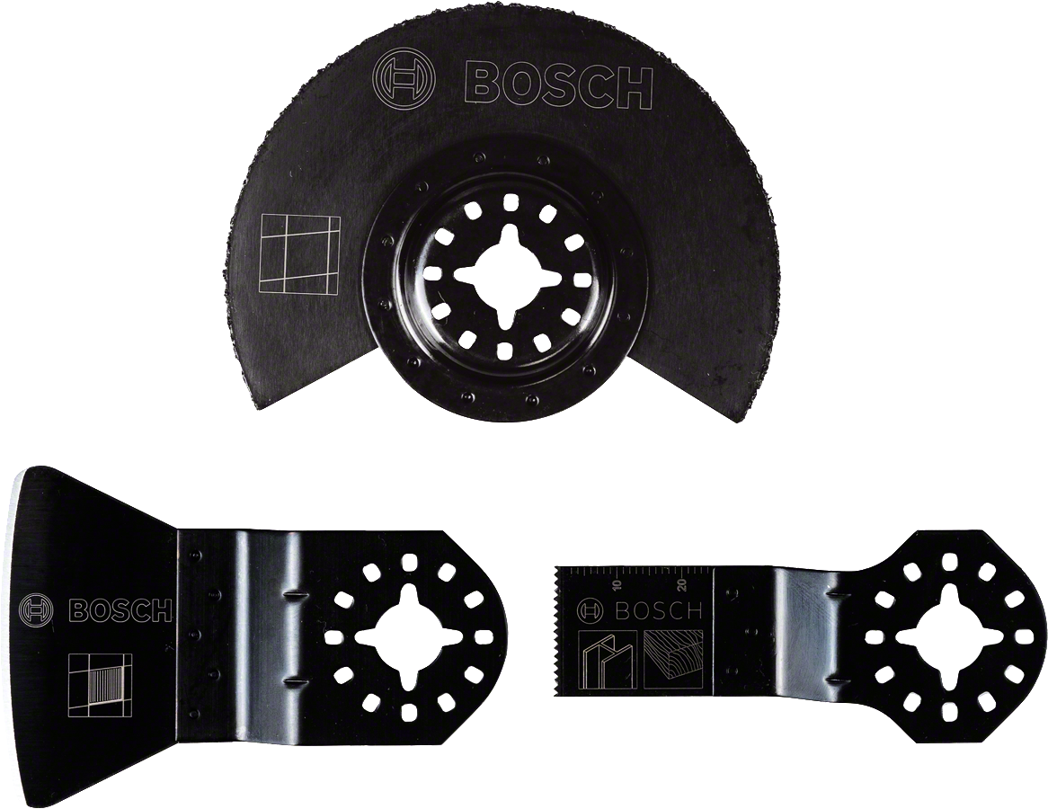 Bosch 3-piece basic tile set for cutting and grout removal.