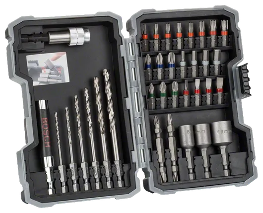 Extra Hard Screwdriver Bit Set, 35-Piece Bosch 35-piece HSS-G drill and screwdriver bit set.