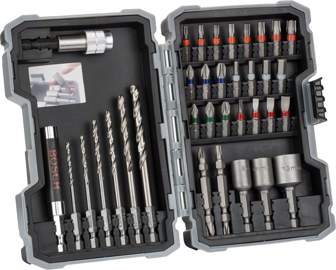 Bosch 35-piece HSS-G drill and screwdriver bit set.