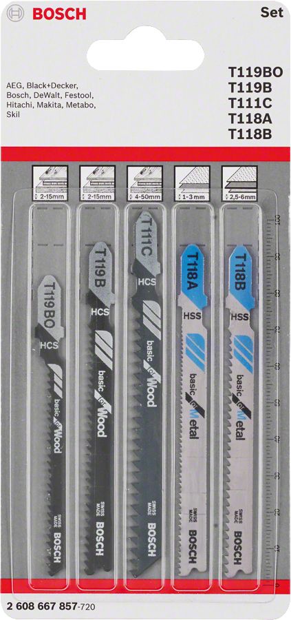 Bosch jigsaw blade set 5-pack.