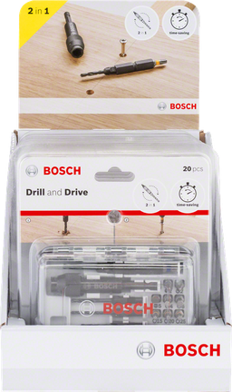Bosch Drill and Drive 2-in-1 bit set for quick drilling and screwdriving.