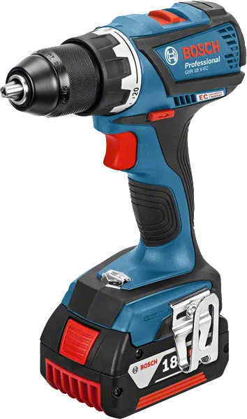 Bosch GSR 18 V-EC cordless drill with 5.0Ah battery.