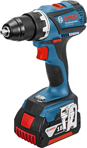 Bosch GSR 18 V-EC cordless drill with 5.0Ah battery.
