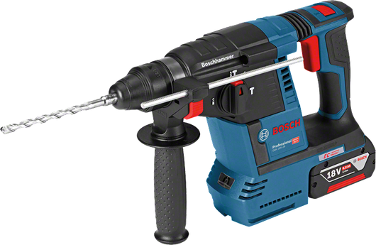 Bosch GBH 18V-26 rotary hammer drill with side handle.