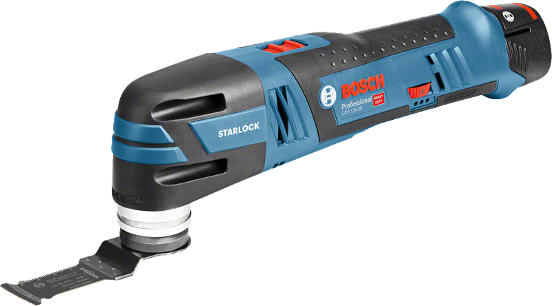 Bosch GOP 12V-28 cordless multi-tool with Starlock blade.