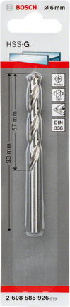 Metal drill bits HSS-G, DIN 338 Bosch 6mm HSS-G drill bit.