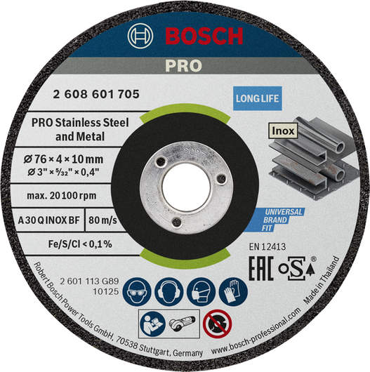 PRO Stainless Steel and Metal Bonded Grinding Disc Bosch PRO stainless steel and metal cutting disc.