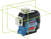 Bosch GLL 3-80 CG laser leveling tool with green lines.