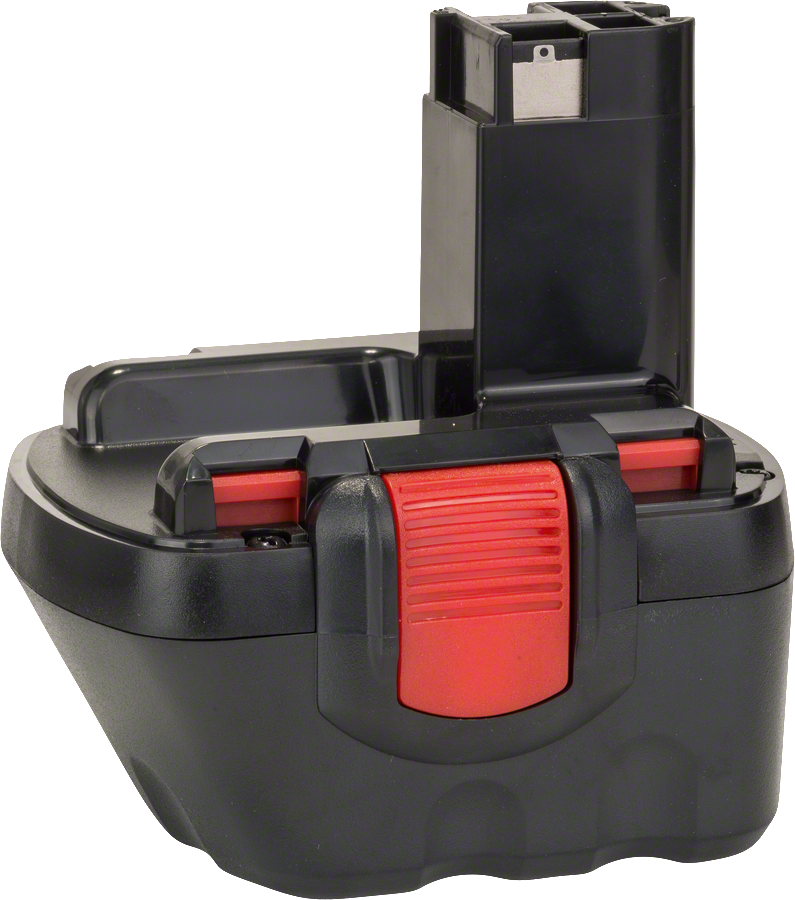 Bosch cordless tool battery pack with red release button.