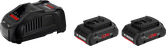 Bosch 2x ProCORE18V 4.0Ah batteries with GAL 1880 CV charger.