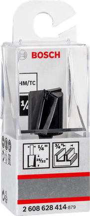 PRO Router Straight Bit, Two Flutes, Ø 3/4″ x L 49/64″, Shank 1/4″ Bosch 1/4″ router bit packaging.