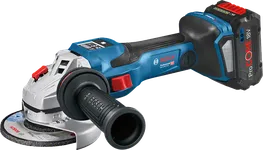 Bosch GWS 18V-15 SC cordless angle grinder with case.