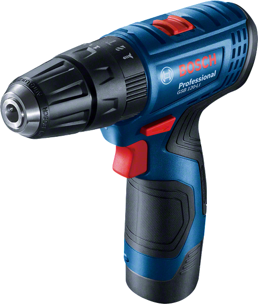 Bosch GSB 120-LI cordless drill driver, ergonomic grip.