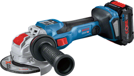 Bosch GWX 18V-15 SC cordless angle grinder with carrying case.