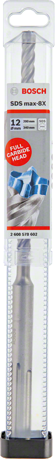 Bosch SDS max-8X hammer drill bit with carbide head.
