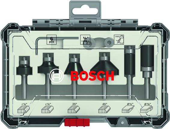 Bosch six-piece router bit set.