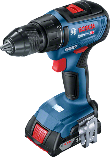 Bosch GSR 18V-50 cordless drill with 2.0Ah battery.
